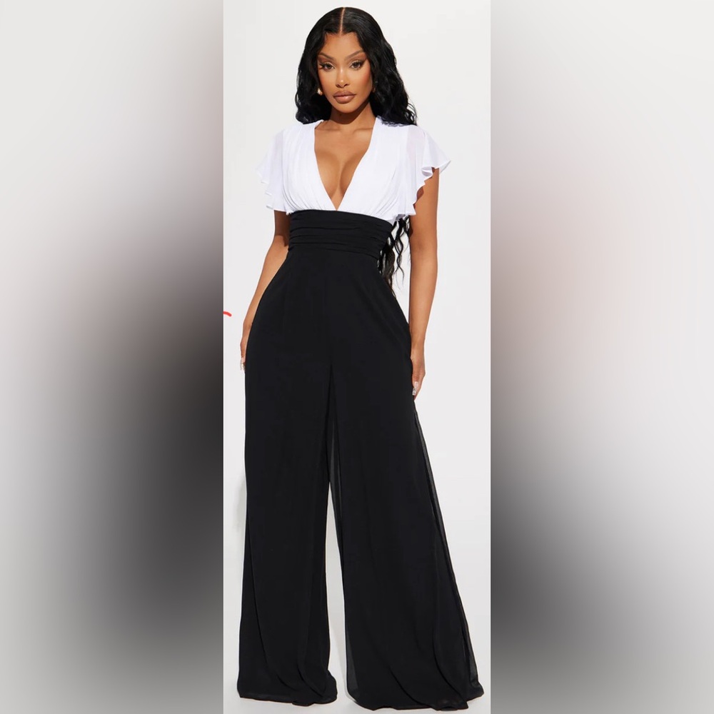 Fashion Nova Malory Colorblock Jumpsuit - White/Black